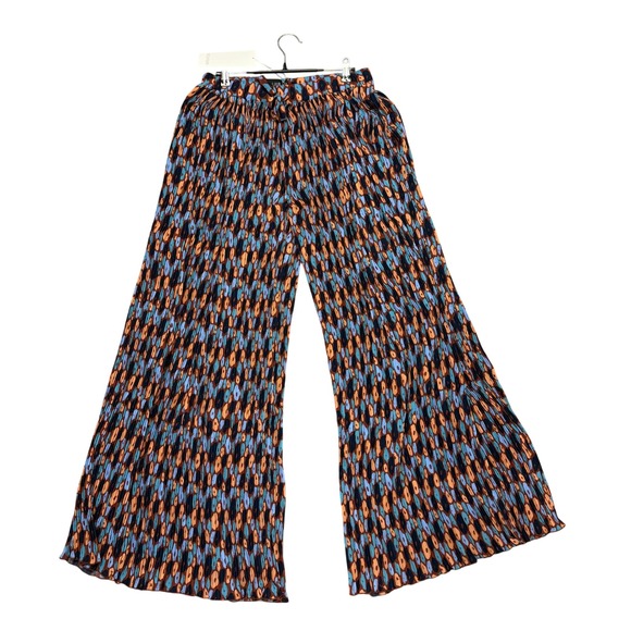 WILDFANG Wide Leg Pleated Pants Abstract Print Drawstring Waist Women's Medium - Picture 5 of 6